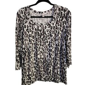 JM Collection Three Quarter Sleeve Animal Print Banded Waist Top Size XL